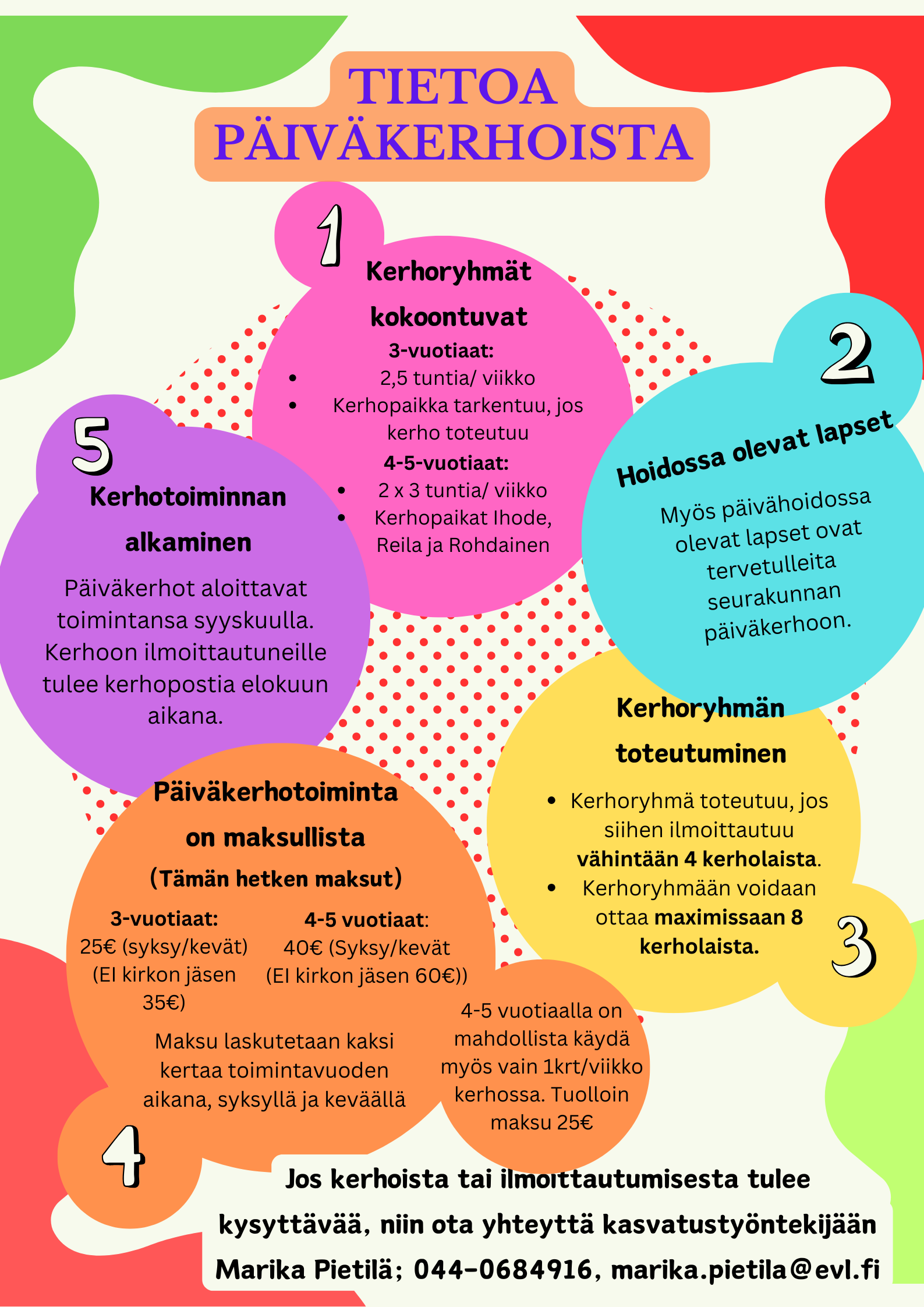 PÄIVÄKERHOON ILMOITTAUTUMINEN Kerho tietoa