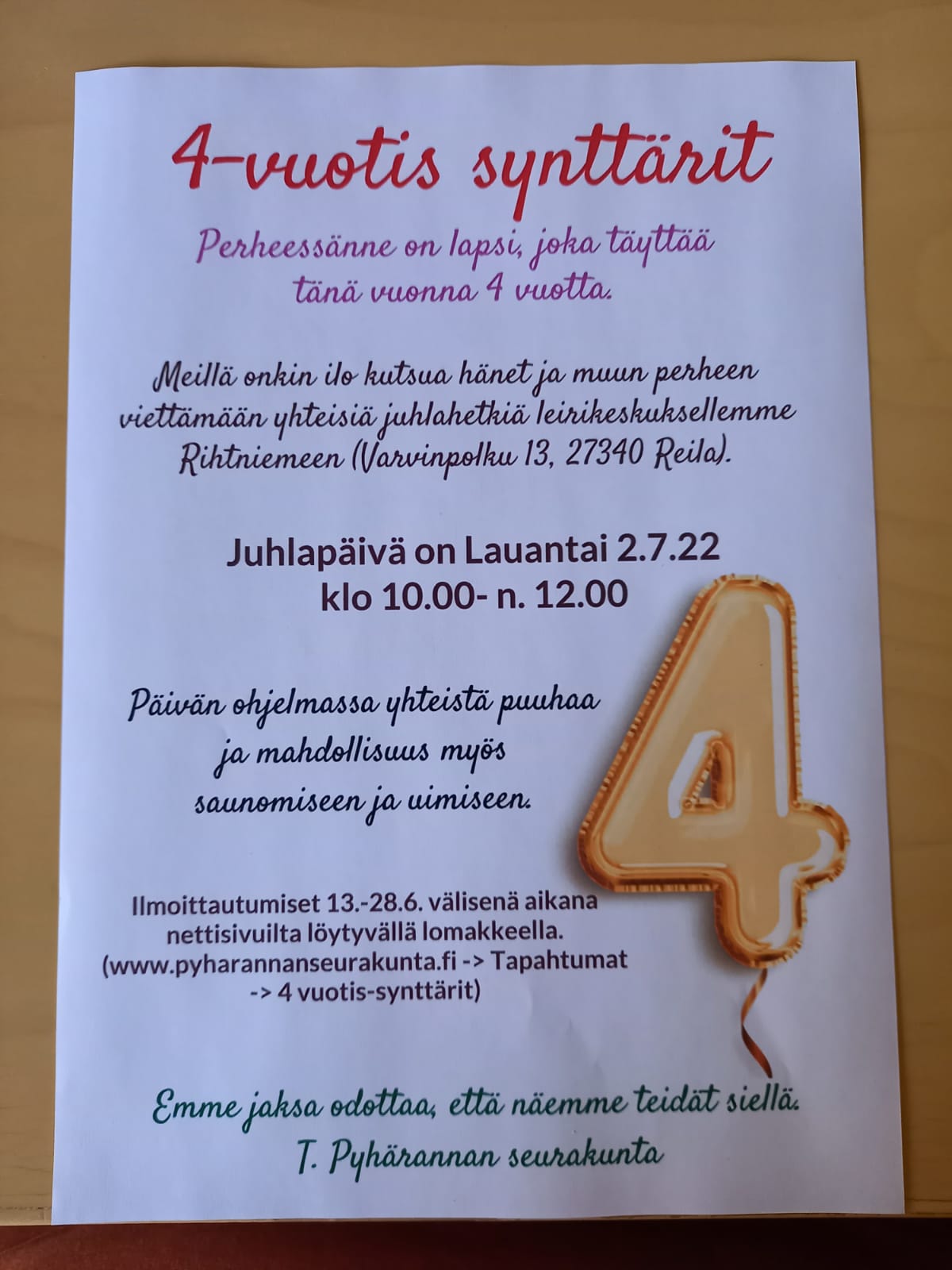 4-vuotis synttäri kutsu